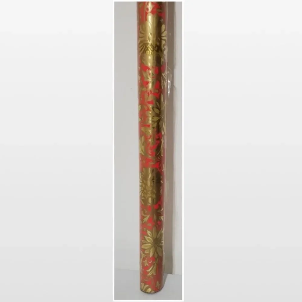 New Vintage Hallmark Wrapping Paper Orange Yellow Gold Foil NWT